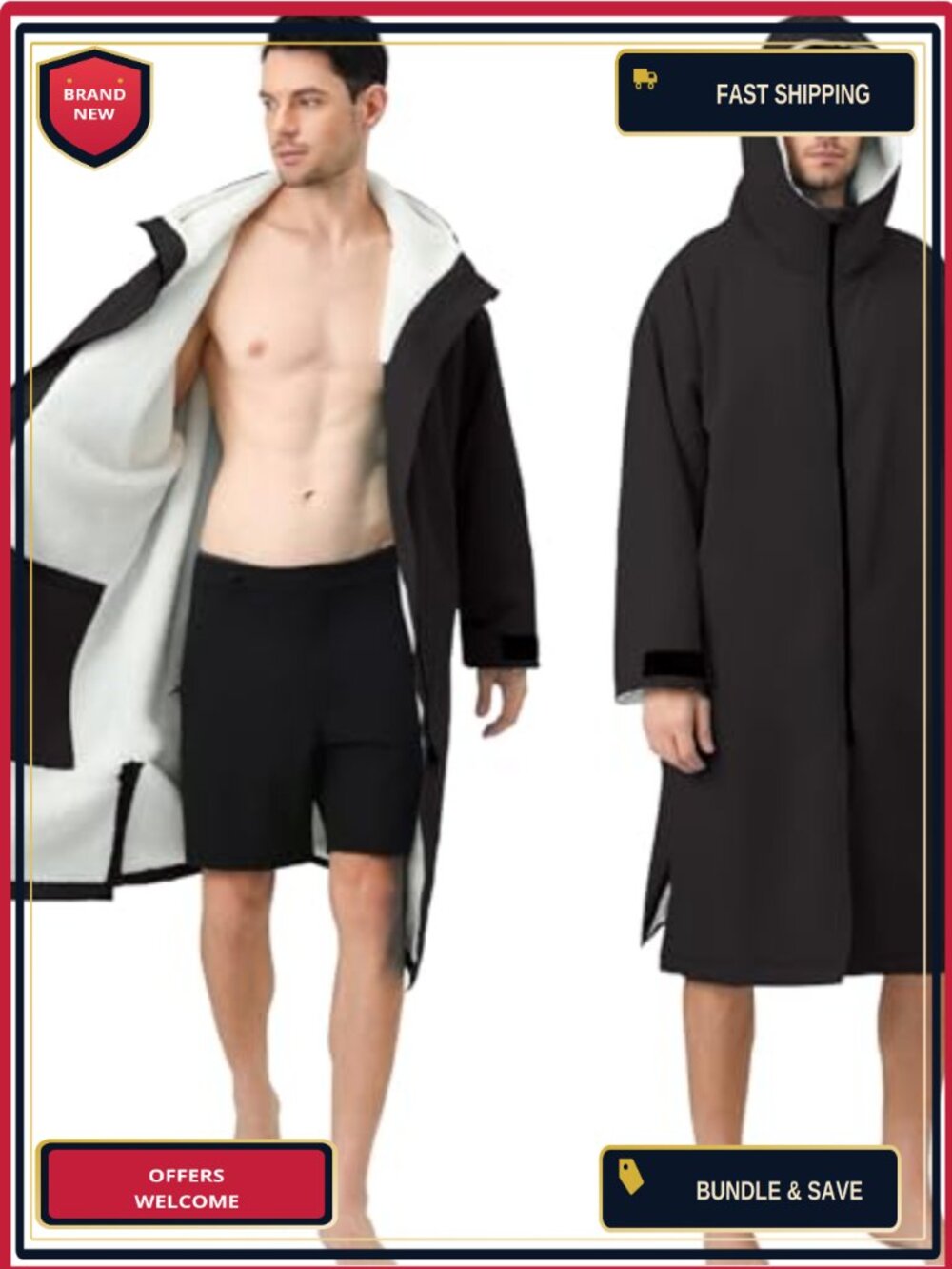 Waterproof Sherpa-Lined Swim Parka Poncho with Hood Unisex